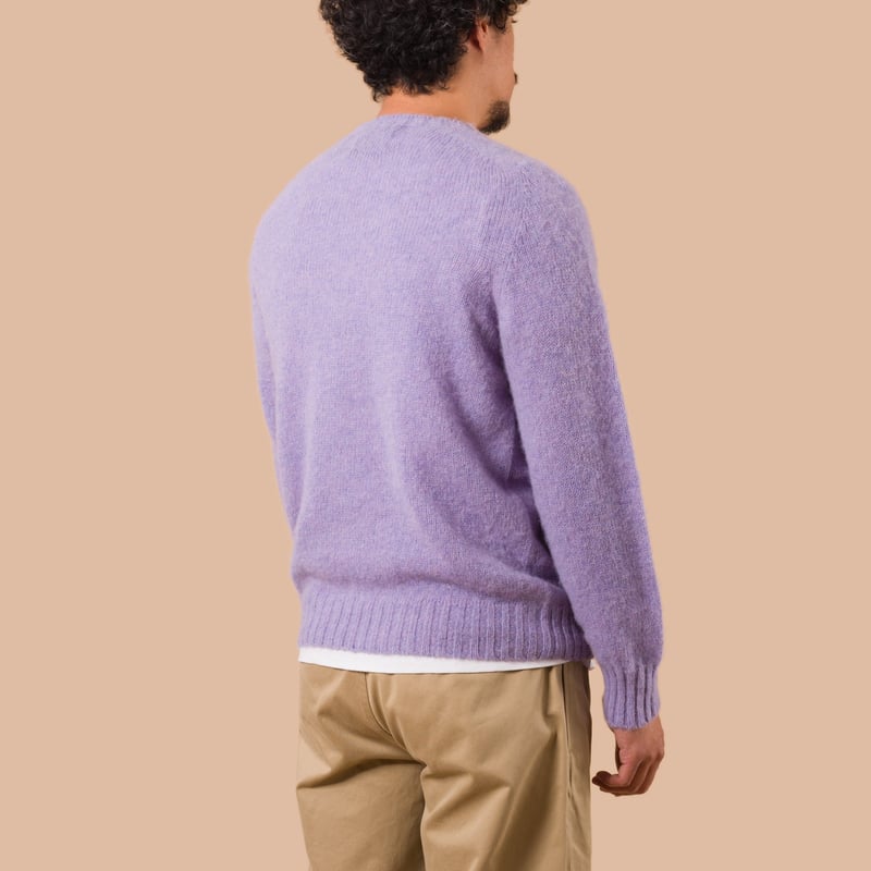 Vignettes Flaneurs Knitwear Shaggy Crew Neck Sweater Lavender worn back
