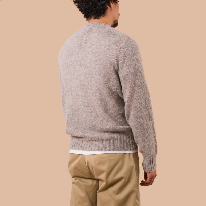 Vignettes Flaneurs Knitwear Shaggy Crew Neck Sweater Pebble worn back