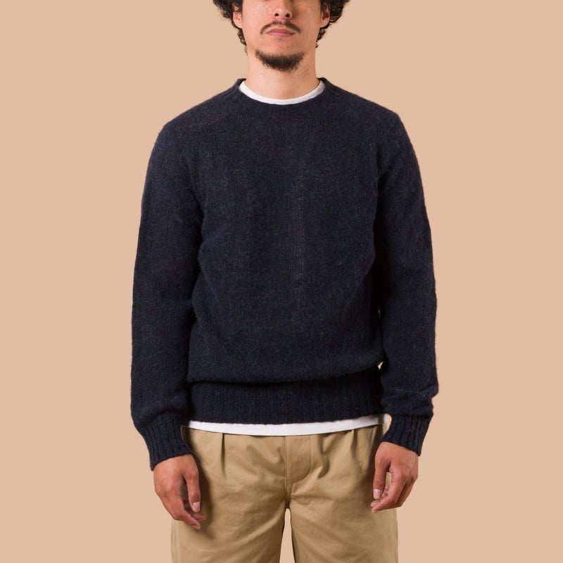 Vignettes Flaneurs Knitwear Shaggy Crew Neck Sweater Ocean worn front