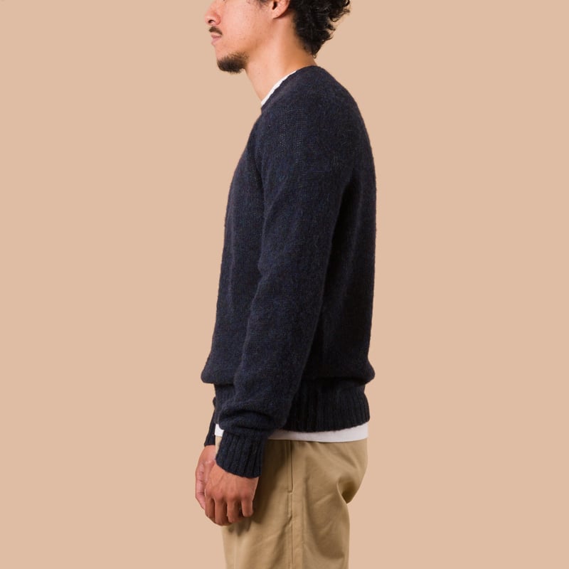 Vignettes Flaneurs Knitwear Shaggy Crew Neck Sweater Ocean worn side