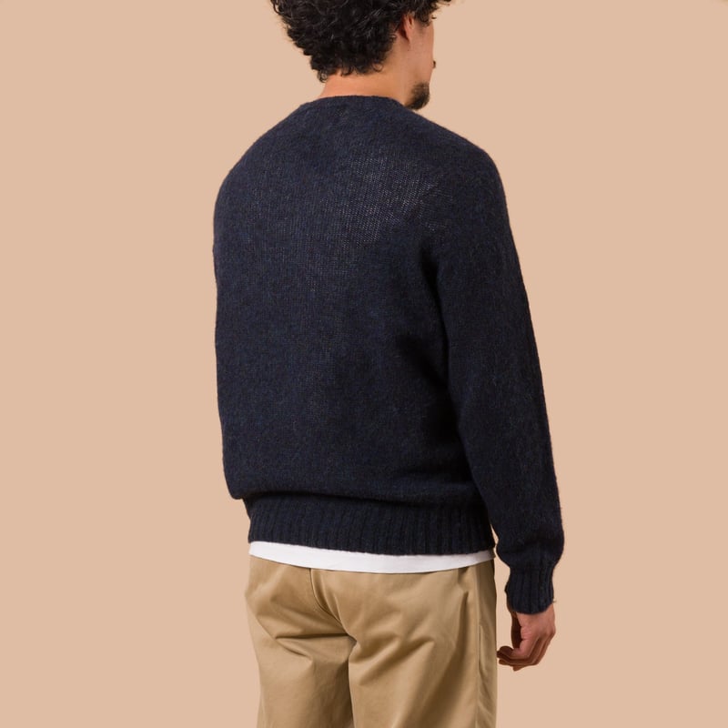 Vignettes Flaneurs Knitwear Shaggy Crew Neck Sweater Ocean worn back
