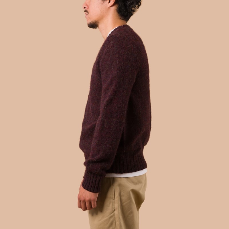 Vignettes Flaneurs Knitwear Shaggy Crew Neck Sweater Pheasant worn side