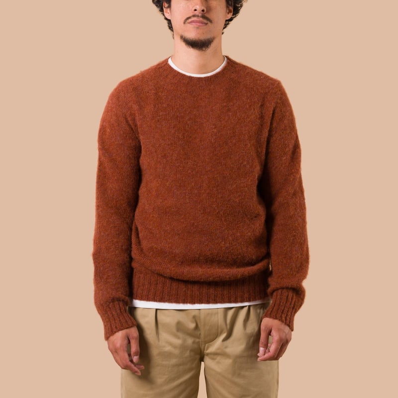 Vignettes Flaneurs Knitwear Shaggy Crew Neck Sweater Terracotta worn front