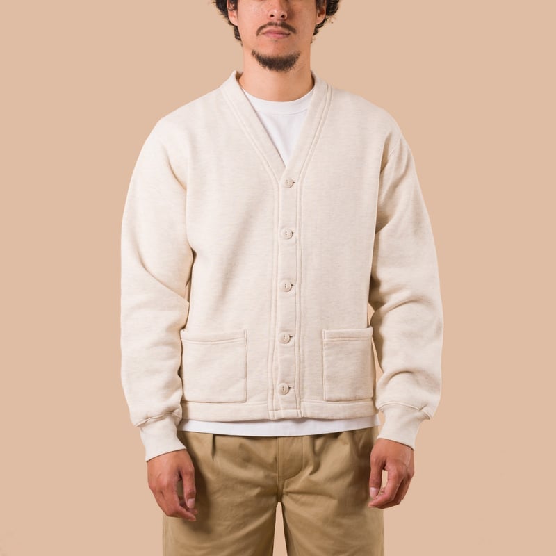 Sweat V Cardigan Raised Back Oatmeal