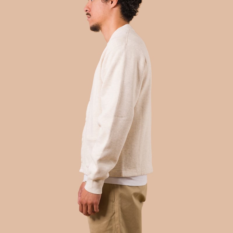Sweat V Cardigan Raised Back Oatmeal