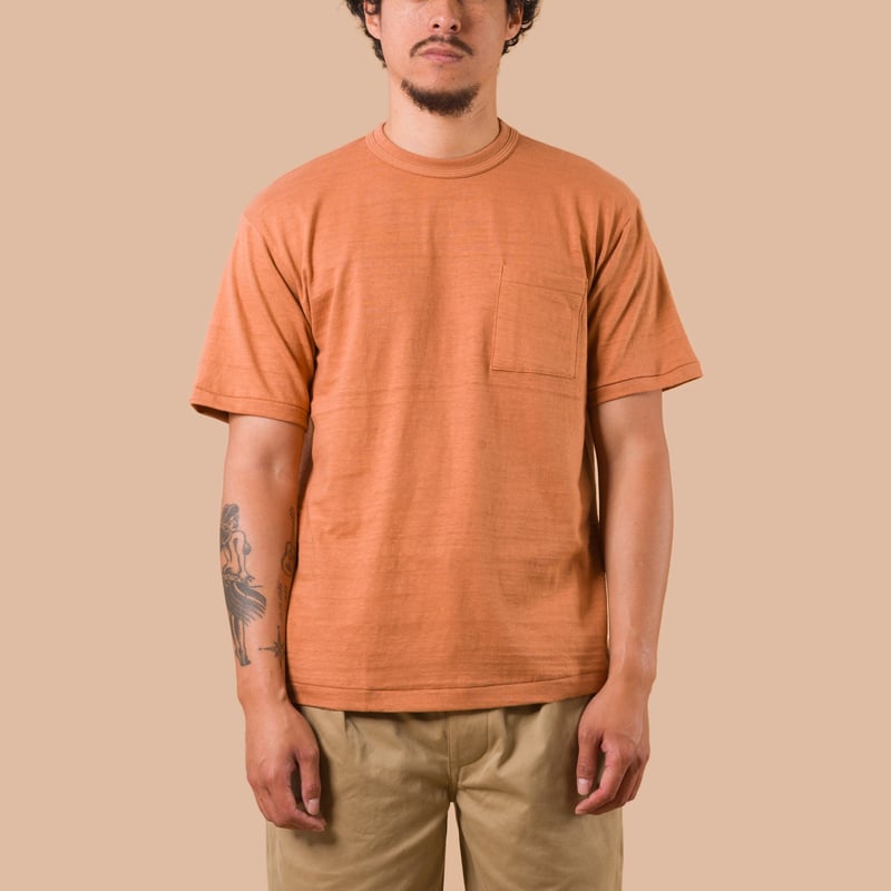 image worn front flaneurs WAREHOUSE & CO.  Lot. 4601 Pocket T-Shirt Dark Salmon