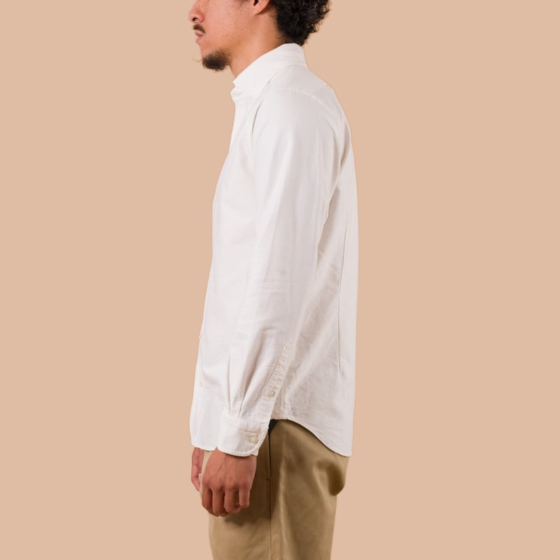 flaneurs NIGEL CABOURN British Officers Shirt White worn side