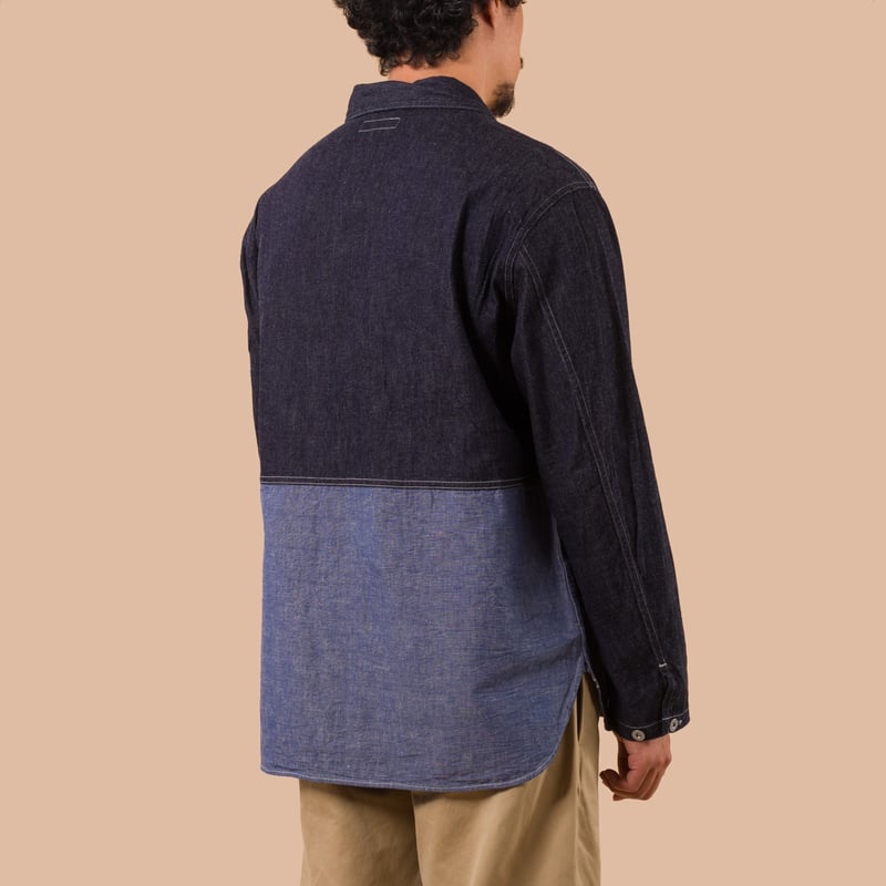 flaneurs NIGEL CABOURN Utility Shirt Type 2 Denim Indigo worn back