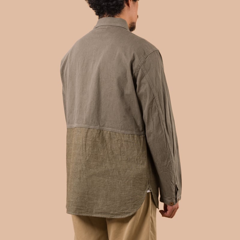 flaneurs NIGEL CABOURN Utility Shirt Type 2 green Indigo worn back