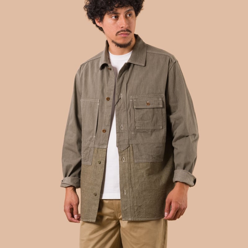 flaneurs NIGEL CABOURN Utility Shirt Type 2 green Indigo worn 1