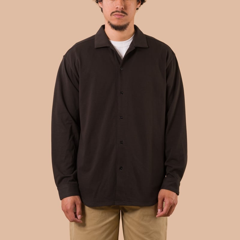 flaneurs JACKMAN Grace Lead-Off LS Shirt Ink Black worn front