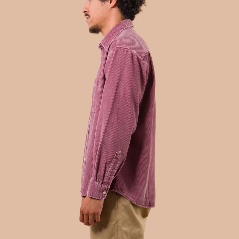 flaneurs Frizmworks Pigment 8W Corduroy Shirt Pink worn side