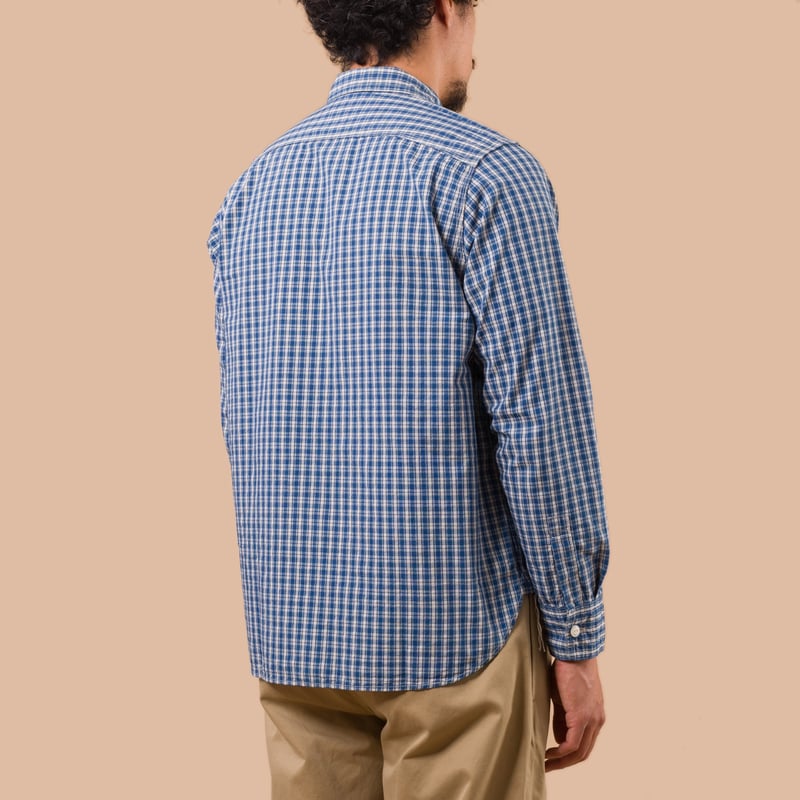 Flaneurs FOB Factory F3516 Indigo Check Work Shirt worn back