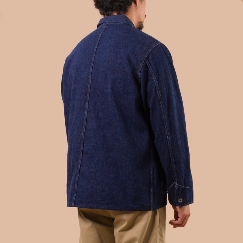 Flaneurs FOB Factory F2467 WWII Denim Chore Coat worn back