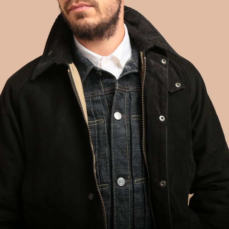 Flaneurs F2361 Heavy Moleskin Riding Jacket Black worn 1
