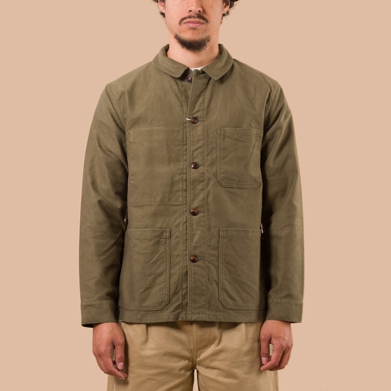 Flaneurs FOB Factory F2361 French Moleskin Jacket Olive worn front