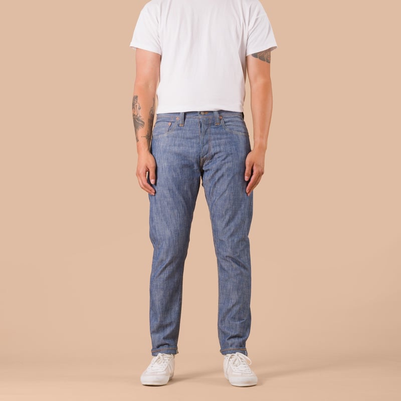flaneurs PURE BLUE JAPAN 1186-2 14oz Slub Chambray Relaxed Tapered worn front