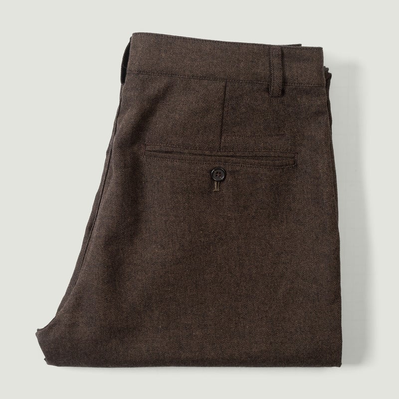 flaneurs Vignettes UNIVERSAL WORKS pantalon laine Recycled Italian Tweed Military Chino Brown