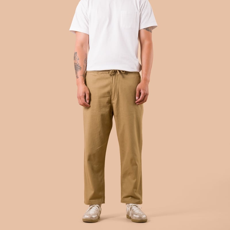 flaneurs worn front UNIVERSAL WORKS Brushed Moleskin Hi Water Trouser Sand