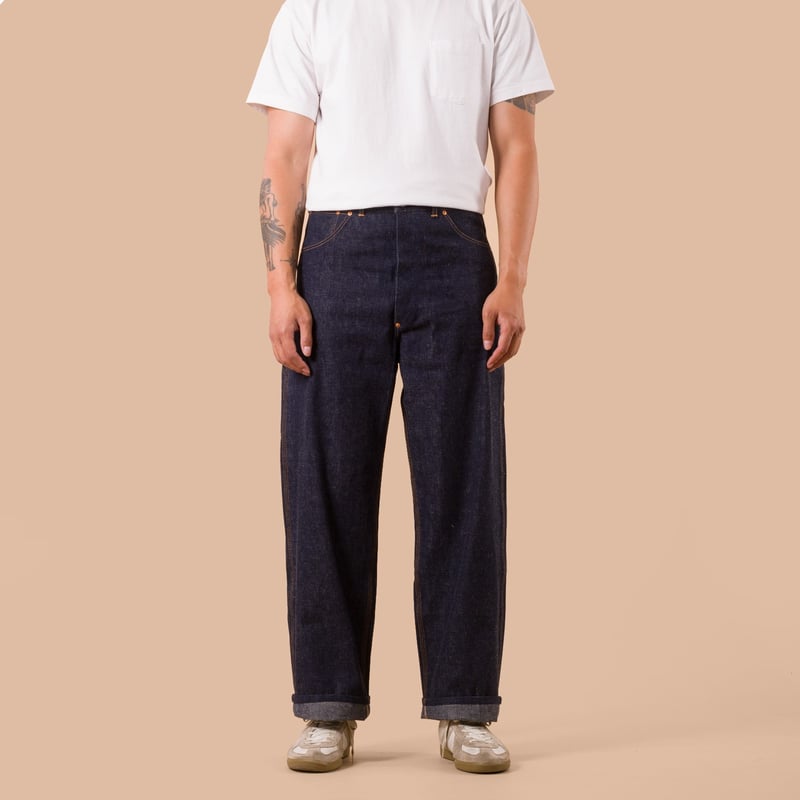 flaneurs DENIME pantalon workwear Lot 223 Painter Pants Indigo worn front