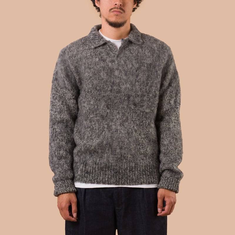 Image Flâneurs J. PRESS / Shaggy Dog Sweater Skipper Polo Heather Gray face