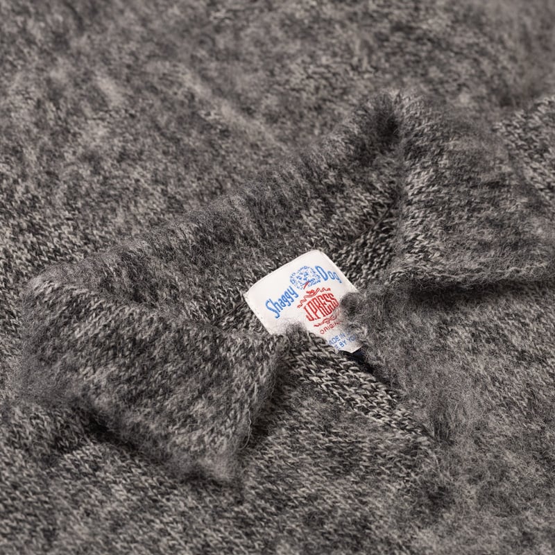 Image Flâneurs J. PRESS / Shaggy Dog Sweater Skipper Polo Heather Gray détail col