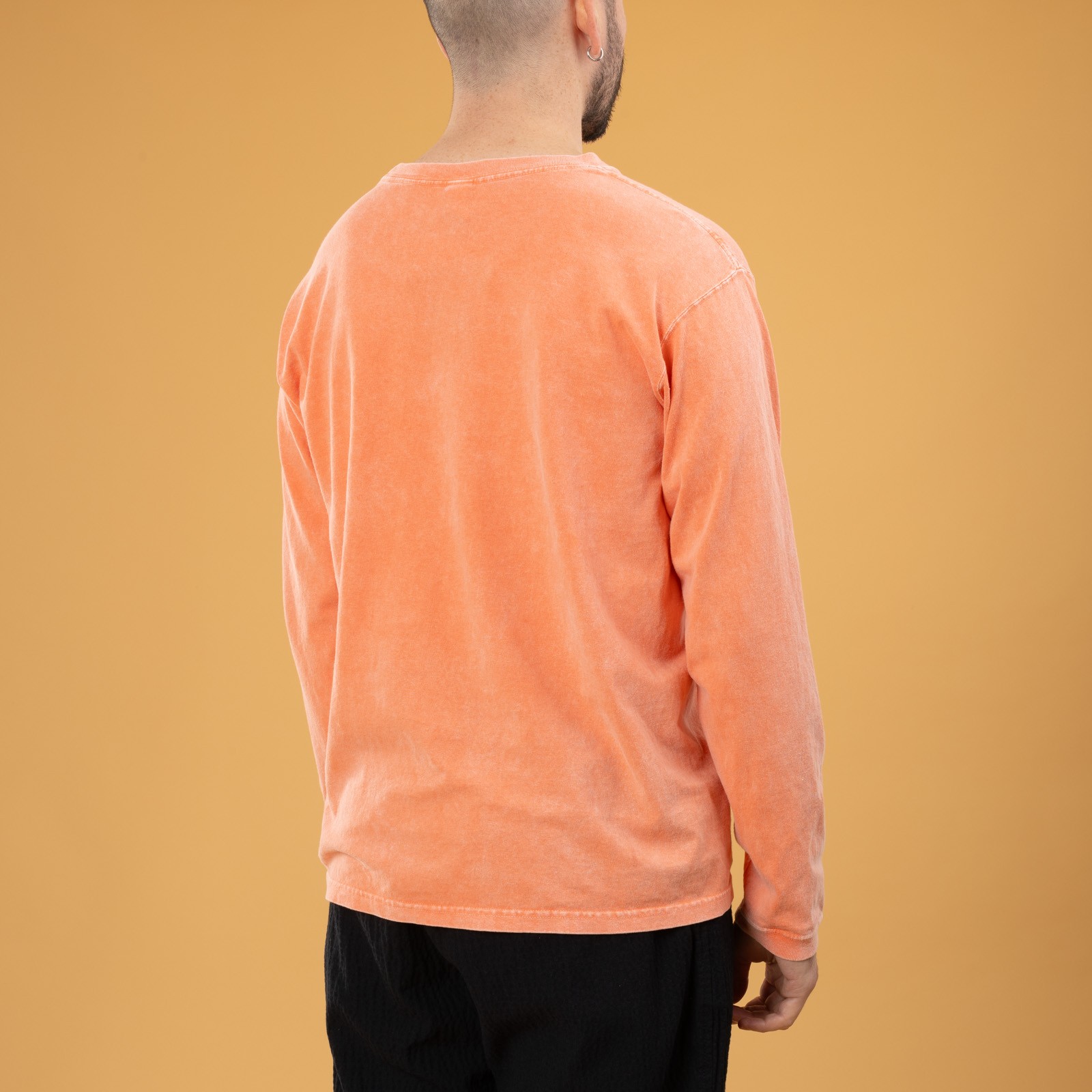 GOOD ON LS Pocket Crew Tee Vintage Dye Peach image of loafers worn from the back GOOD ON LS Pocket Crew Tee Vintage Dye Peach image of loafers worn from the back