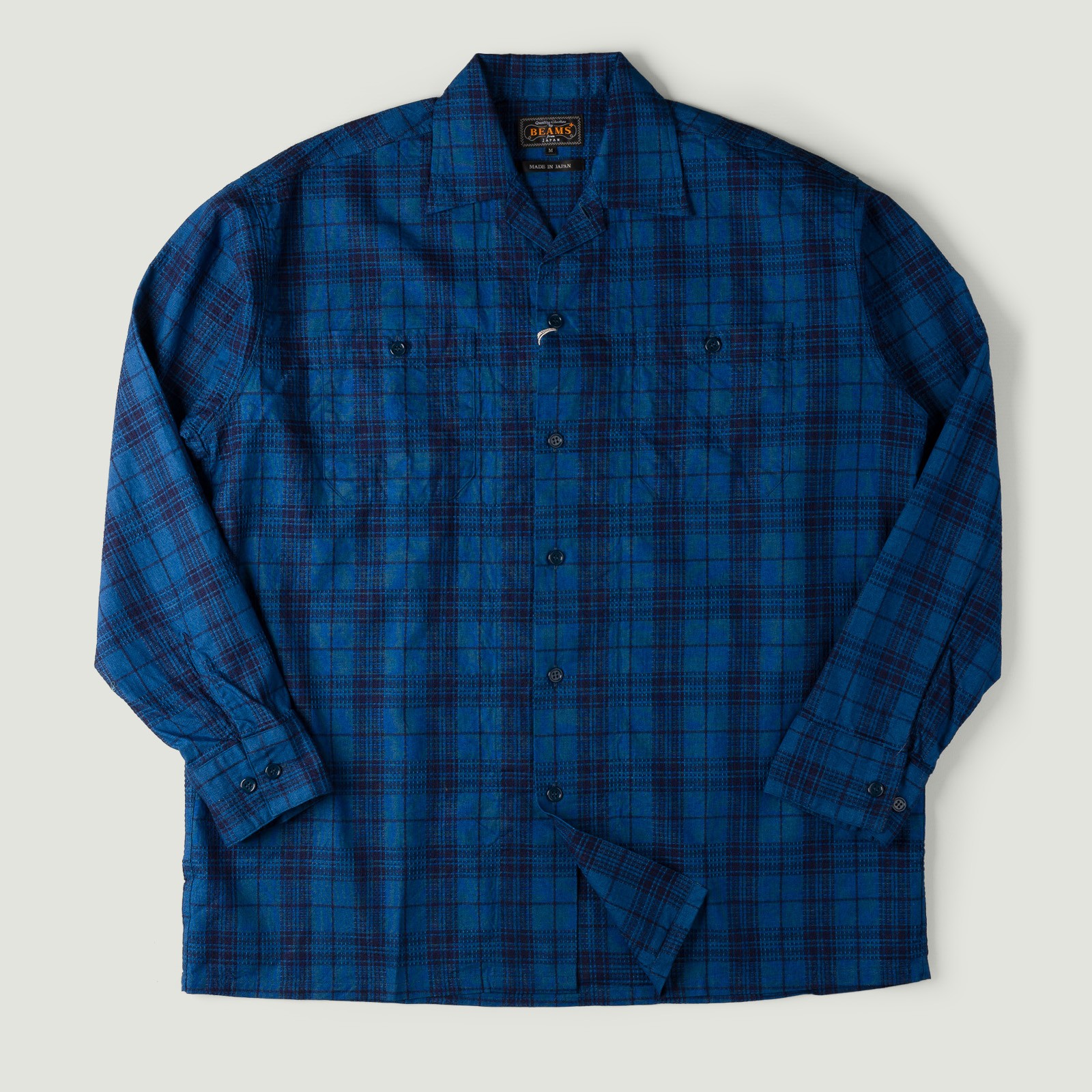 Image-Flâneurs_BEAMS PLUS / Mil Open Collar Indigo Dobby Wide Plaid_Vignette Image-Flâneurs_BEAMS PLUS / Mil Open Collar Indigo Dobby Wide Plaid_Vignette