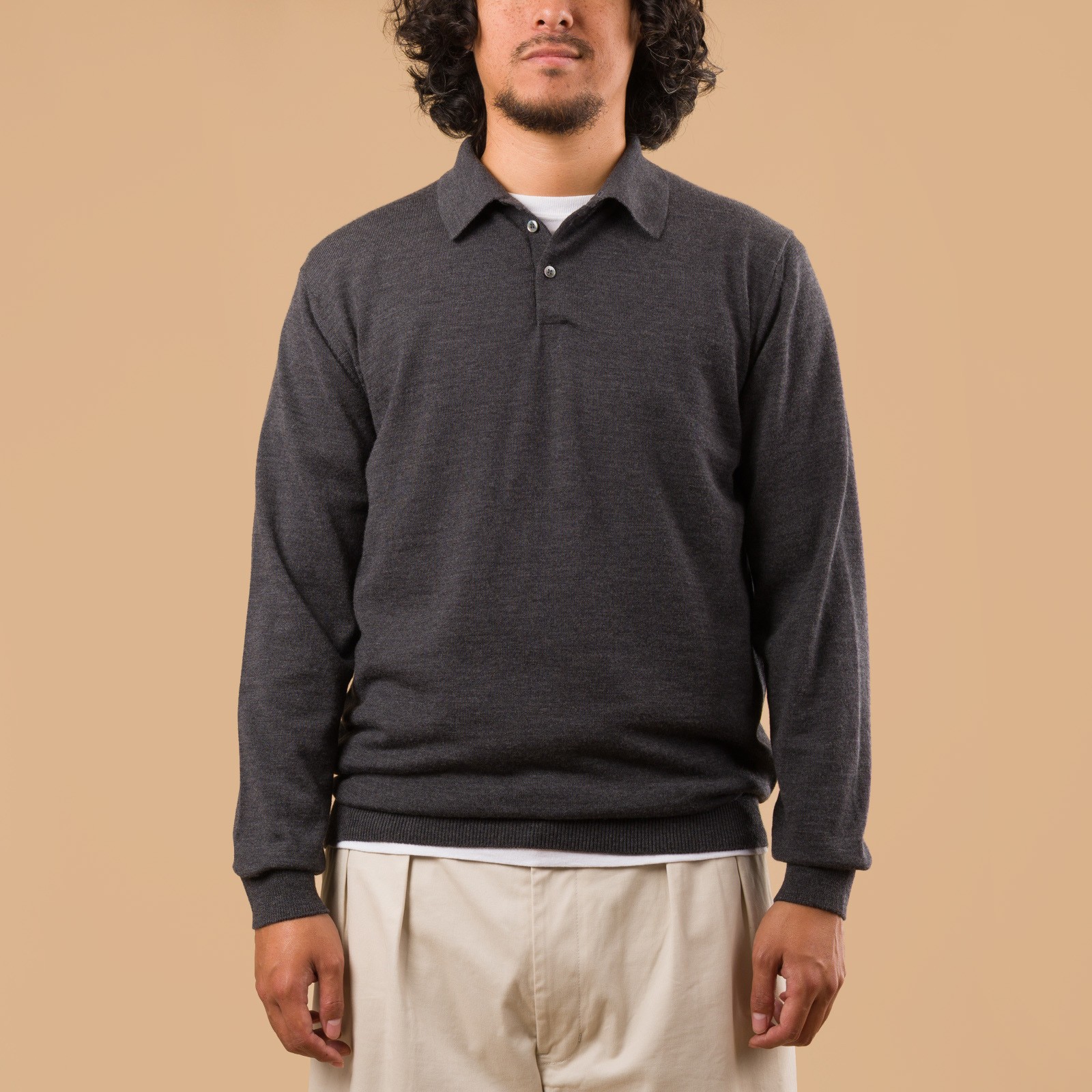 image flâneursMOONCASTLE 12G Wool Polo Neck dark grey face image flâneursMOONCASTLE 12G Wool Polo Neck dark grey face