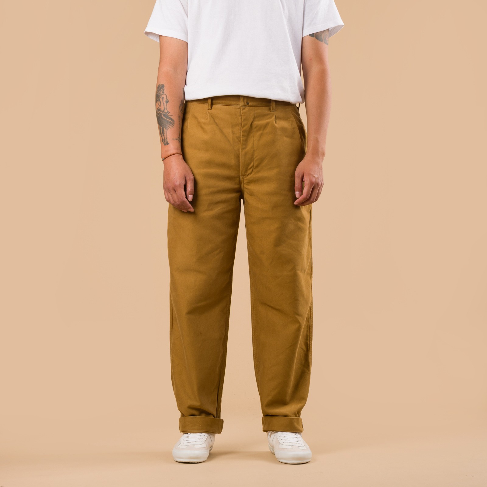 image flâneurs FOB FACTORY F0543 Moleskin Trousers Khaki de face image flâneurs FOB FACTORY F0543 Moleskin Trousers Khaki de face