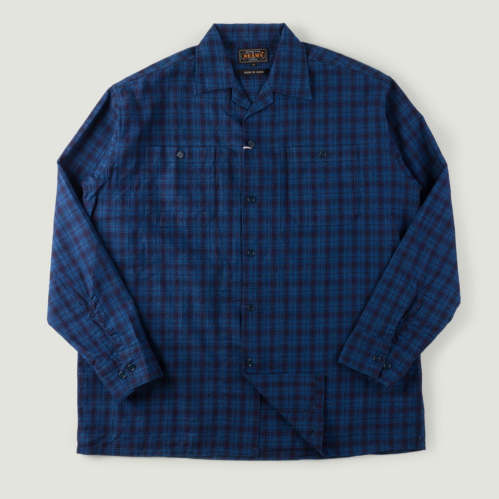 Image-Flâneurs_BEAMS PLUS / Mil Open Collar Indigo Dobby Mini Plaid_Vignette Image-Flâneurs_BEAMS PLUS / Mil Open Collar Indigo Dobby Mini Plaid_Vignette
