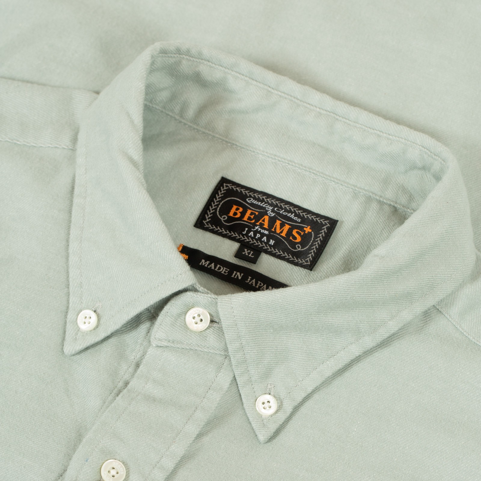 Image-Flâneurs_BEAMS PLUS / BD Flannel Solid Mint_detail Image-Flâneurs_BEAMS PLUS / BD Flannel Solid Mint_detail