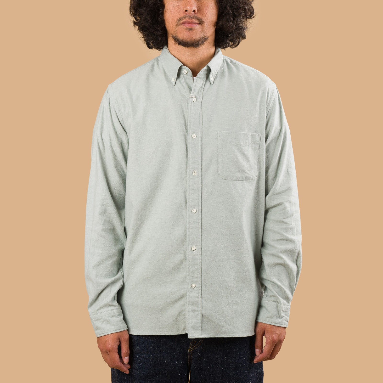 Image-Flâneurs_BEAMS PLUS / BD Flannel Solid Mint_de-face Image-Flâneurs_BEAMS PLUS / BD Flannel Solid Mint_de-face