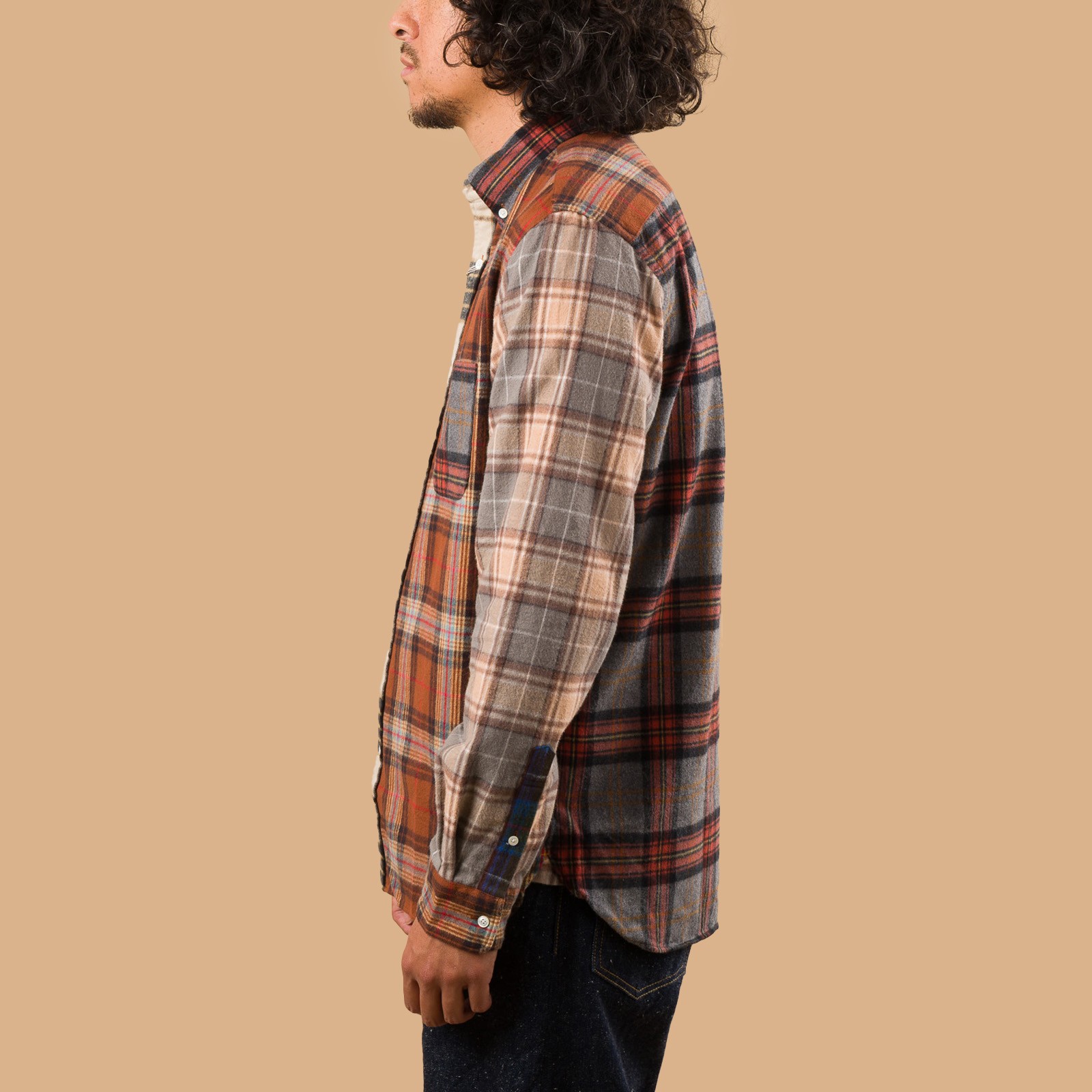 Image-Flâneurs_BEAMS PLUS /  BD Flannel Plaid Panel Brown_de-profil Image-Flâneurs_BEAMS PLUS /  BD Flannel Plaid Panel Brown_de-profil
