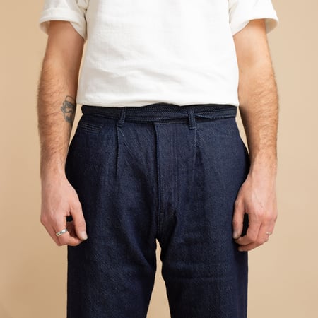 MOMOTARO X FLANEURS / FnM004 "Knit-Ish Denim" Original Fit Trousers Indigo