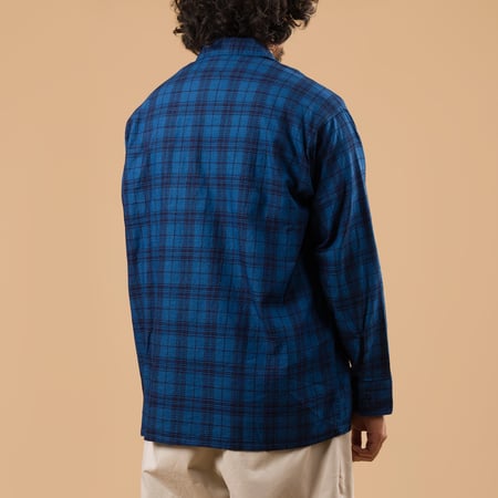 flaneurs Beams plus Mil Open Collar Indigo Dobby Wide Plaid dos flaneurs Beams plus Mil Open Collar Indigo Dobby Wide Plaid dos