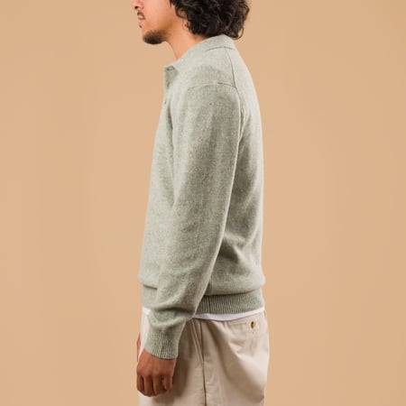 Image-Flâneurs_AW25 BEAMS PLUS  Knit Polo Nep 9G Mint profil Image-Flâneurs_AW25 BEAMS PLUS  Knit Polo Nep 9G Mint profil