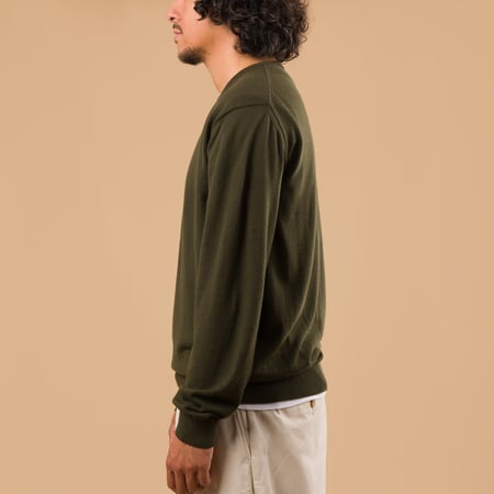 12G Wool Crew Neck Dark Olive