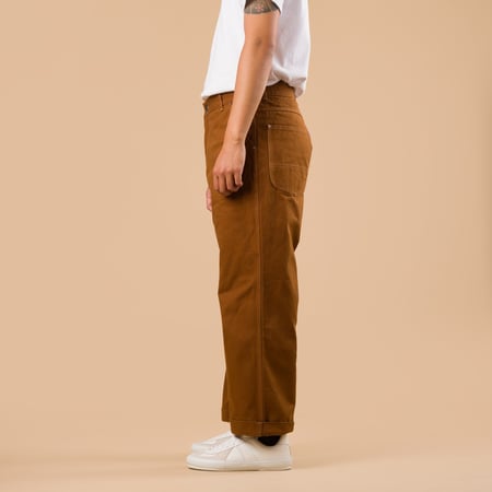 image flâneurs FOB FACTORY F0530 Cotton Duck Work Pants Brown de profil image flâneurs FOB FACTORY F0530 Cotton Duck Work Pants Brown de profil