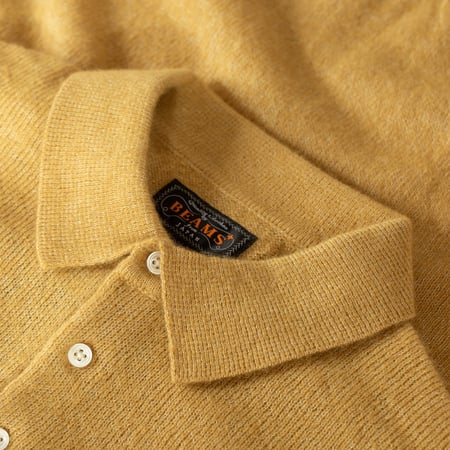 Image-Flâneurs_BEAMS PLUS / Knit Polo 9G Wool Silk Shaggy Yarn Gold_détail Image-Flâneurs_BEAMS PLUS / Knit Polo 9G Wool Silk Shaggy Yarn Gold_détail