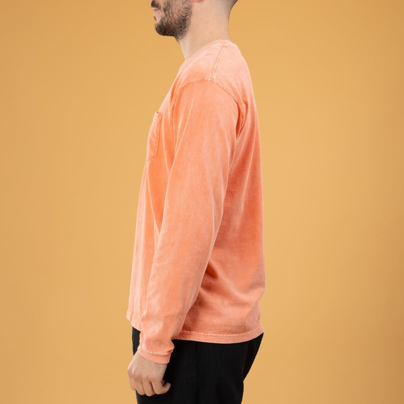 GOOD ON LS Pocket Crew Tee Vintage Dye Peach image of loafers worn in profile GOOD ON LS Pocket Crew Tee Vintage Dye Peach image of loafers worn in profile