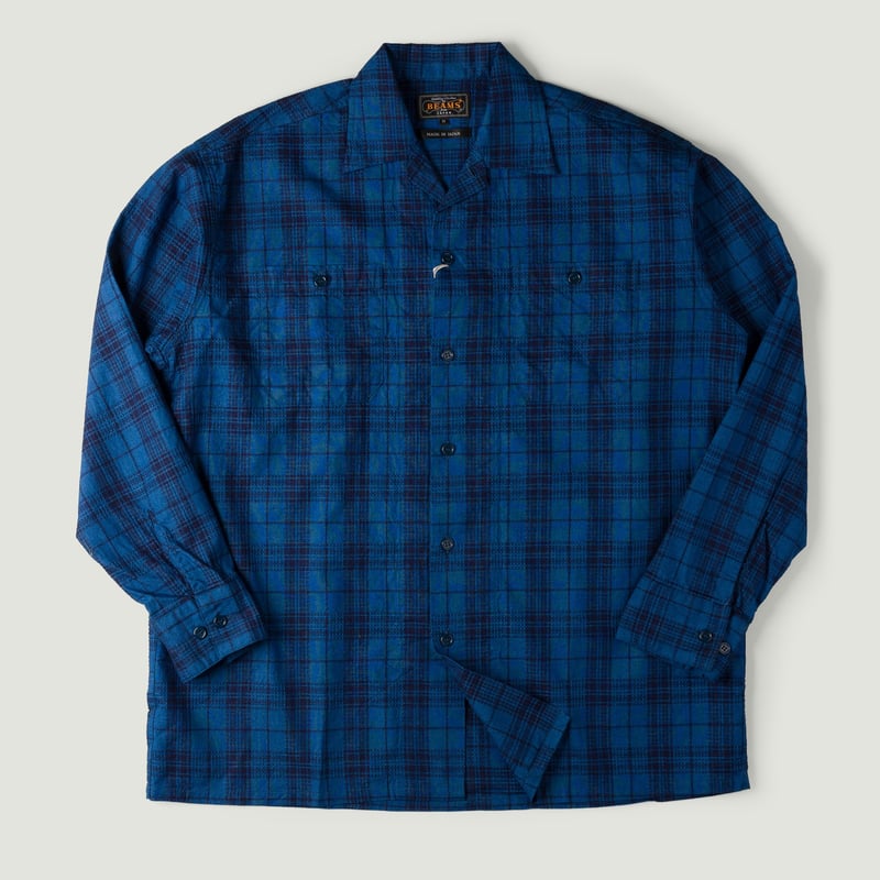 Image-Flâneurs_BEAMS PLUS / Mil Open Collar Indigo Dobby Wide Plaid_Vignette Image-Flâneurs_BEAMS PLUS / Mil Open Collar Indigo Dobby Wide Plaid_Vignette