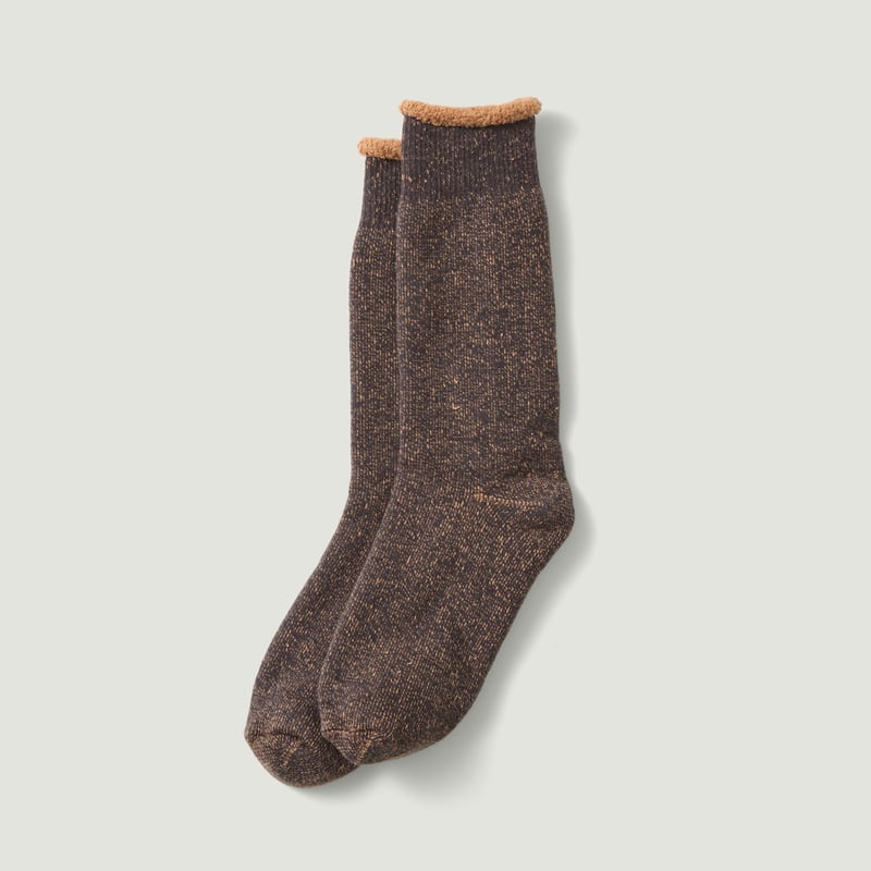 Image-Flâneurs_ROTOTO / Reversible Pile Socks Faded Black/Light Orange_Vignette Image-Flâneurs_ROTOTO / Reversible Pile Socks Faded Black/Light Orange_Vignette