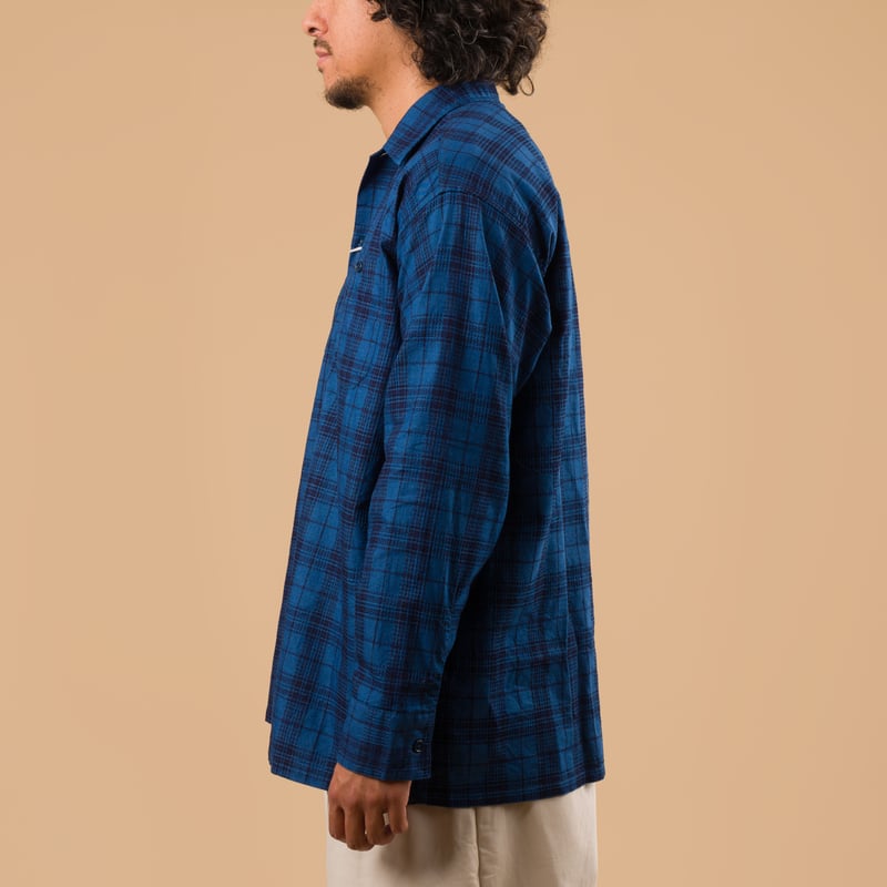 flaneurs Beams plus Mil Open Collar Indigo Dobby Wide Plaid profil flaneurs Beams plus Mil Open Collar Indigo Dobby Wide Plaid profil