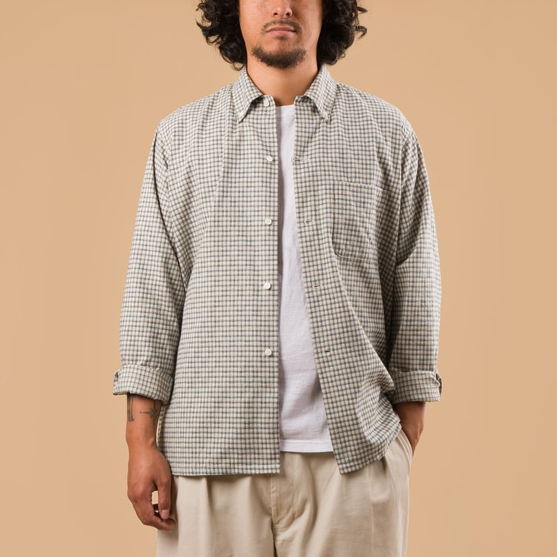 image flâneurs BEAMS PLUS  Open B.D Dobby White Plaid face image flâneurs BEAMS PLUS  Open B.D Dobby White Plaid face