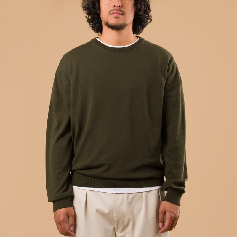 12G Wool Crew Neck Dark Olive