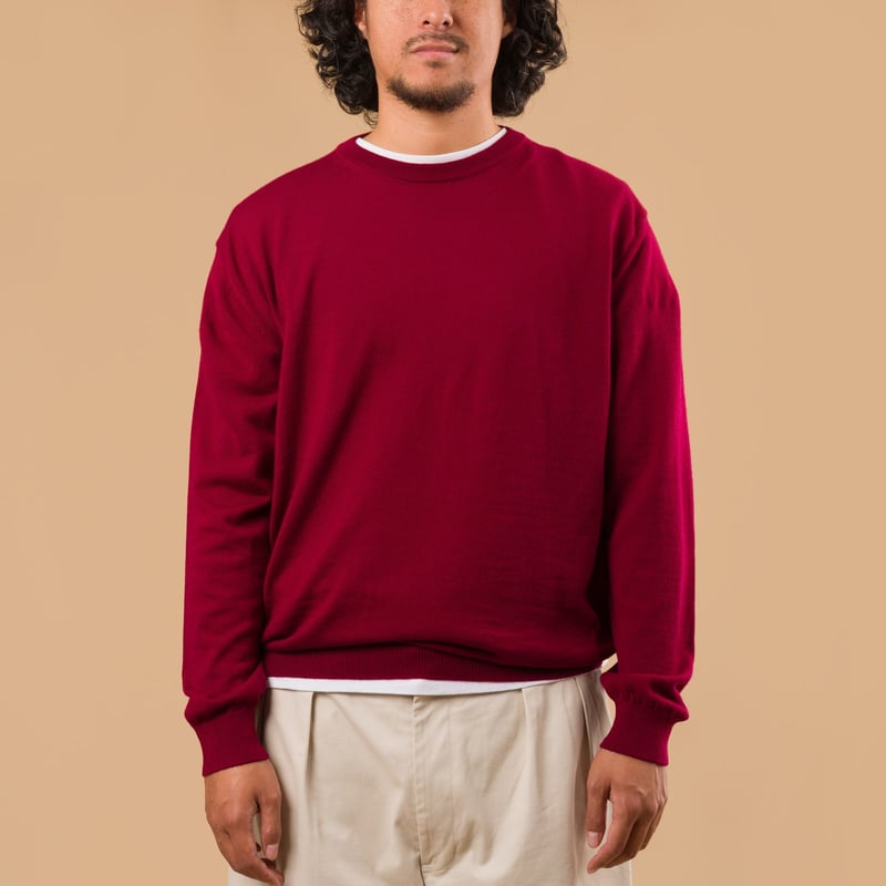 image flâneursMOONCASTLE 12G Wool Crew Neck burgundy de face image flâneursMOONCASTLE 12G Wool Crew Neck burgundy de face
