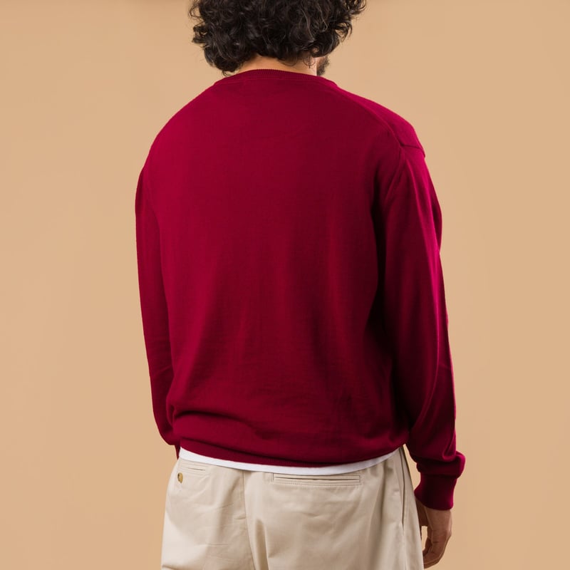 image flâneursMOONCASTLE 12G Wool Crew Neck burgundy de dos image flâneursMOONCASTLE 12G Wool Crew Neck burgundy de dos