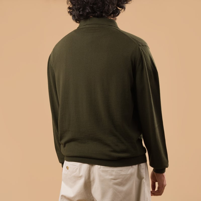 image flâneursMOONCASTLE 12G Wool Polo Neck dark olive image flâneursMOONCASTLE 12G Wool Polo Neck dark olive