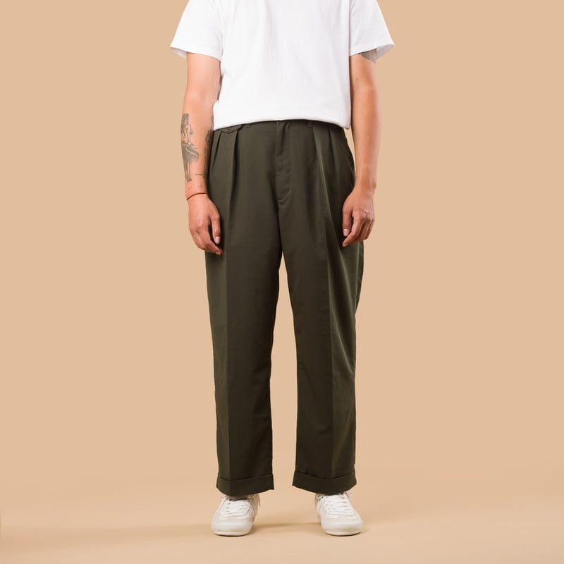 2 Pleats Trousers PE Twill Green